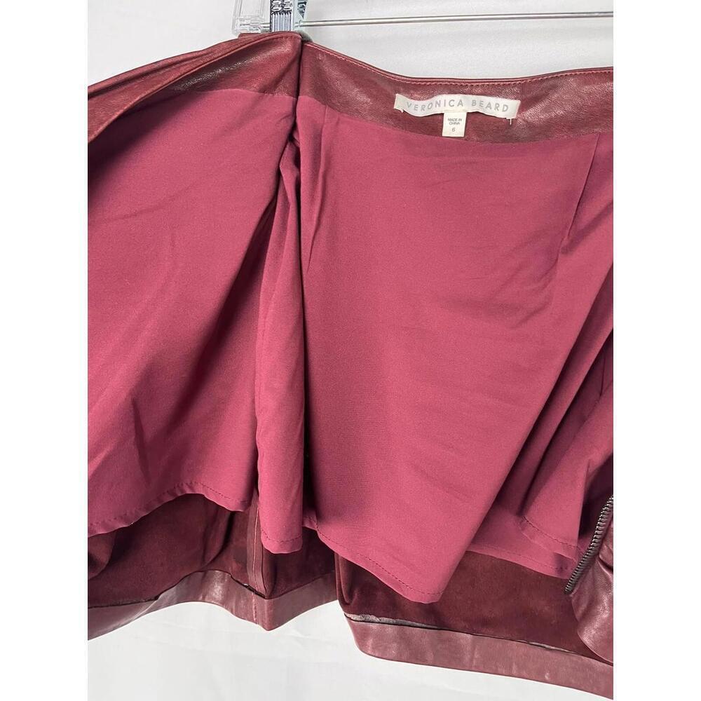 Veronica Beard Leather Zip Ruched Mini Skirt Burgundy Size 6 US - Picture 4 of 5